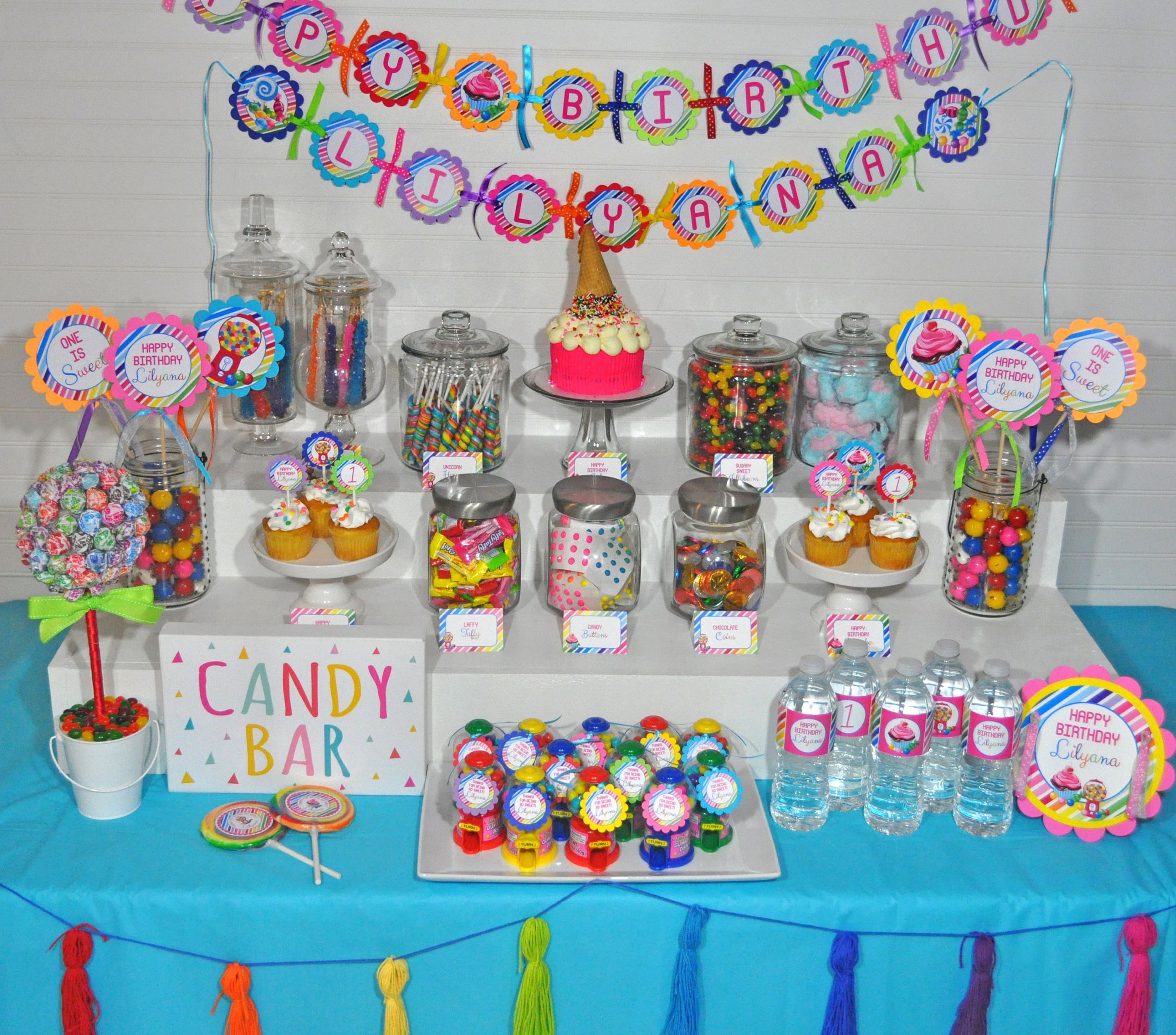 First Birthday Decoration Ideas
 Birthday BANNER Sweet Shoppe 1st Birthday Banner Rainbow