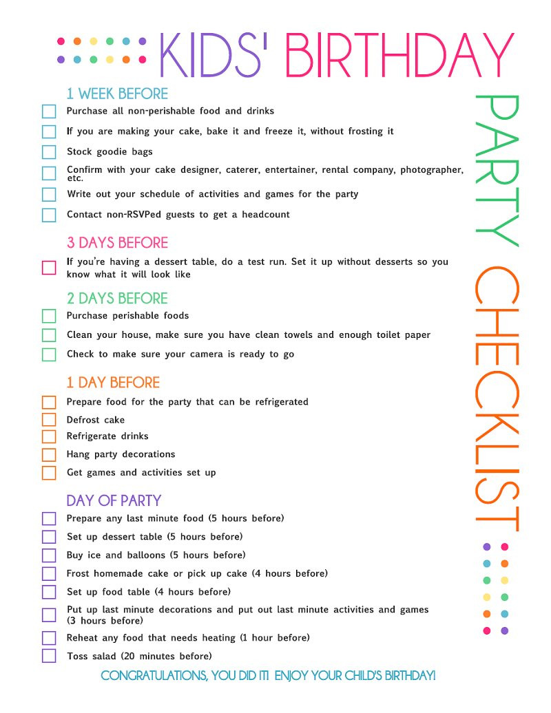 First Birthday Party Checklist
 FREE Printable Kids Party Planning Checklist