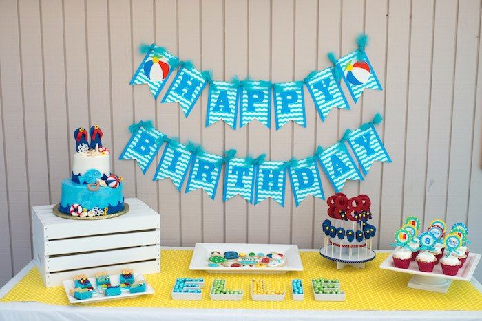First Birthday Pool Party Ideas
 Kara s Party Ideas Colorful Pool Themed Birthday Party