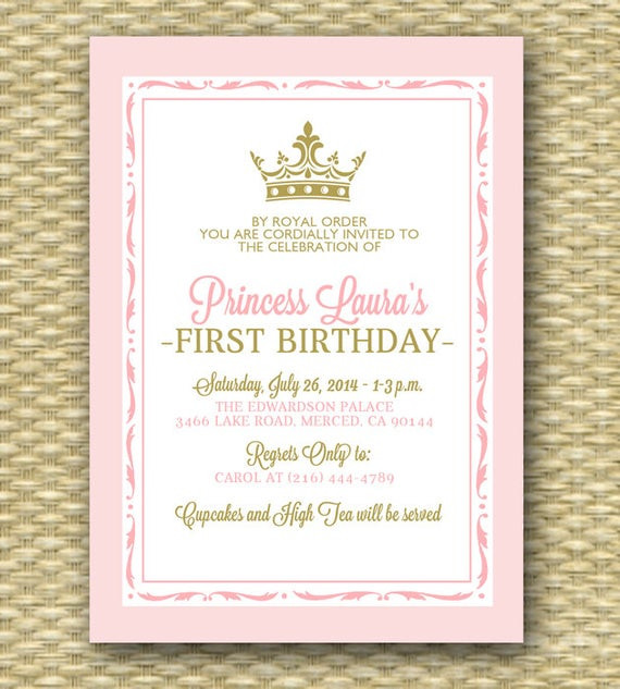 First Birthday Princess Invitations
 Pink and Gold Princess First Birthday Invitation Royal Baby