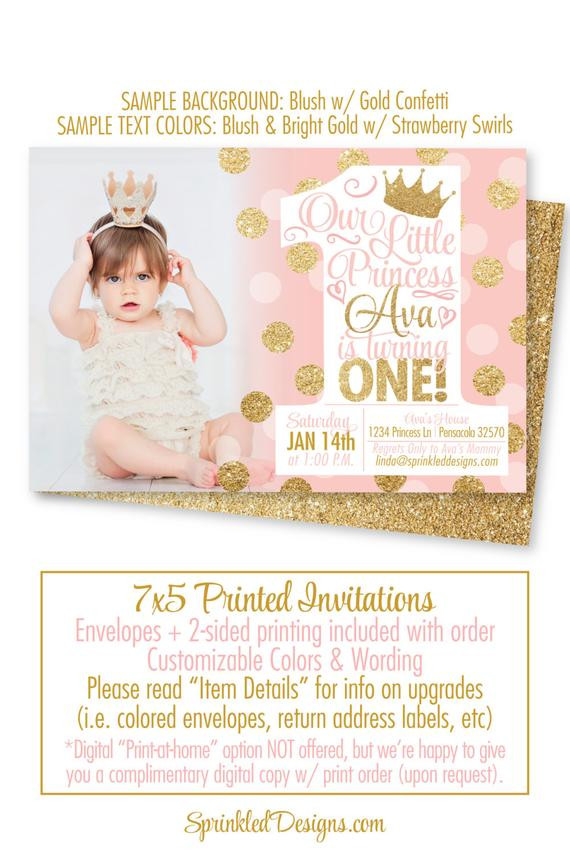 First Birthday Princess Invitations
 Princess Birthday Invitations Blush Pink Gold Glitter 1st