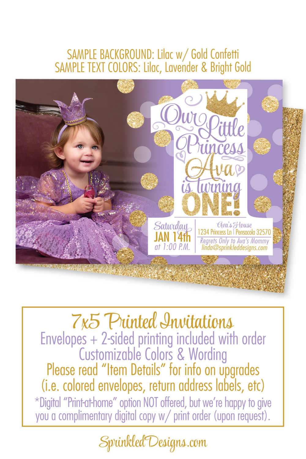 First Birthday Princess Invitations
 Princess First Birthday Girl Invitations Purple Gold Glitter