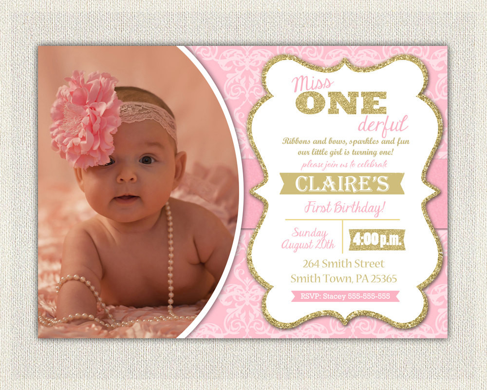 First Birthday Princess Invitations
 First Birthday Invitation damask Princess Invitations Pink and