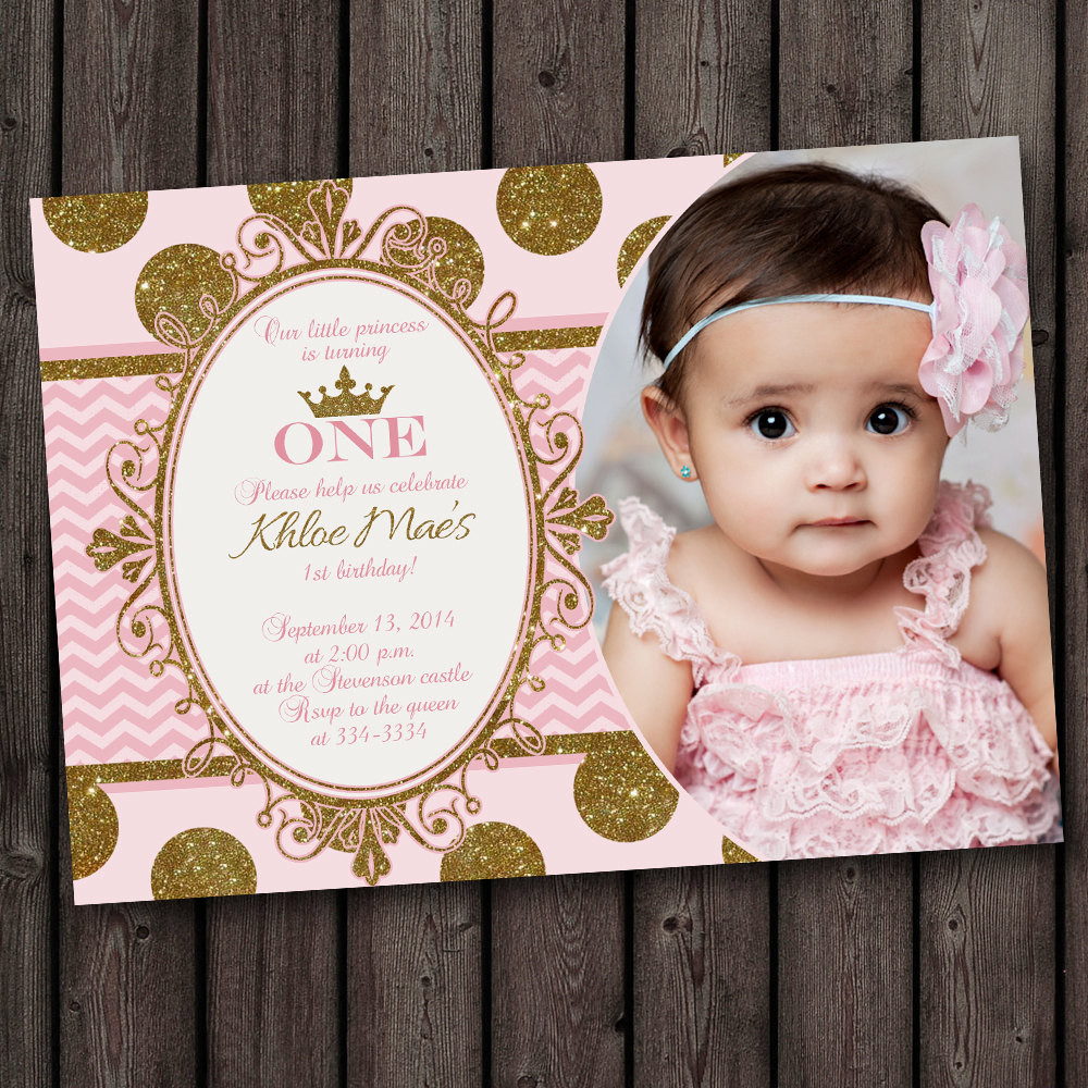 First Birthday Princess Invitations
 first birthday pink and gold invitation princess invitation