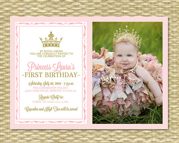 First Birthday Princess Invitations
 Pink and Gold Princess First Birthday Invitation Card