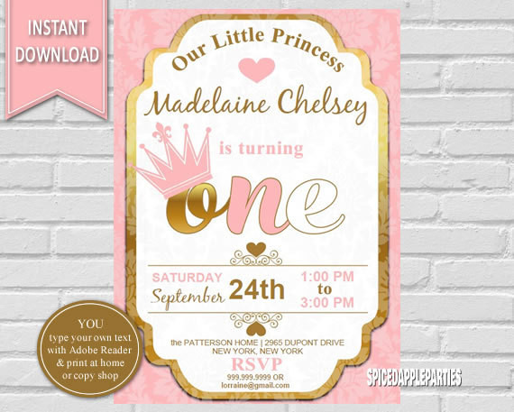 First Birthday Princess Invitations
 Princess Birthday Invitation First Birthday Princess