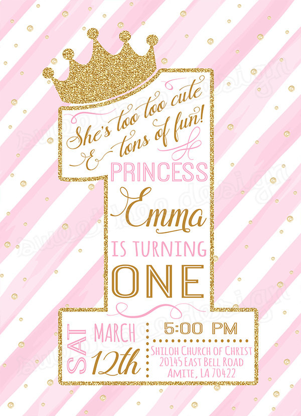 First Birthday Princess Invitations
 First Princess Birthday Invitation Gold by