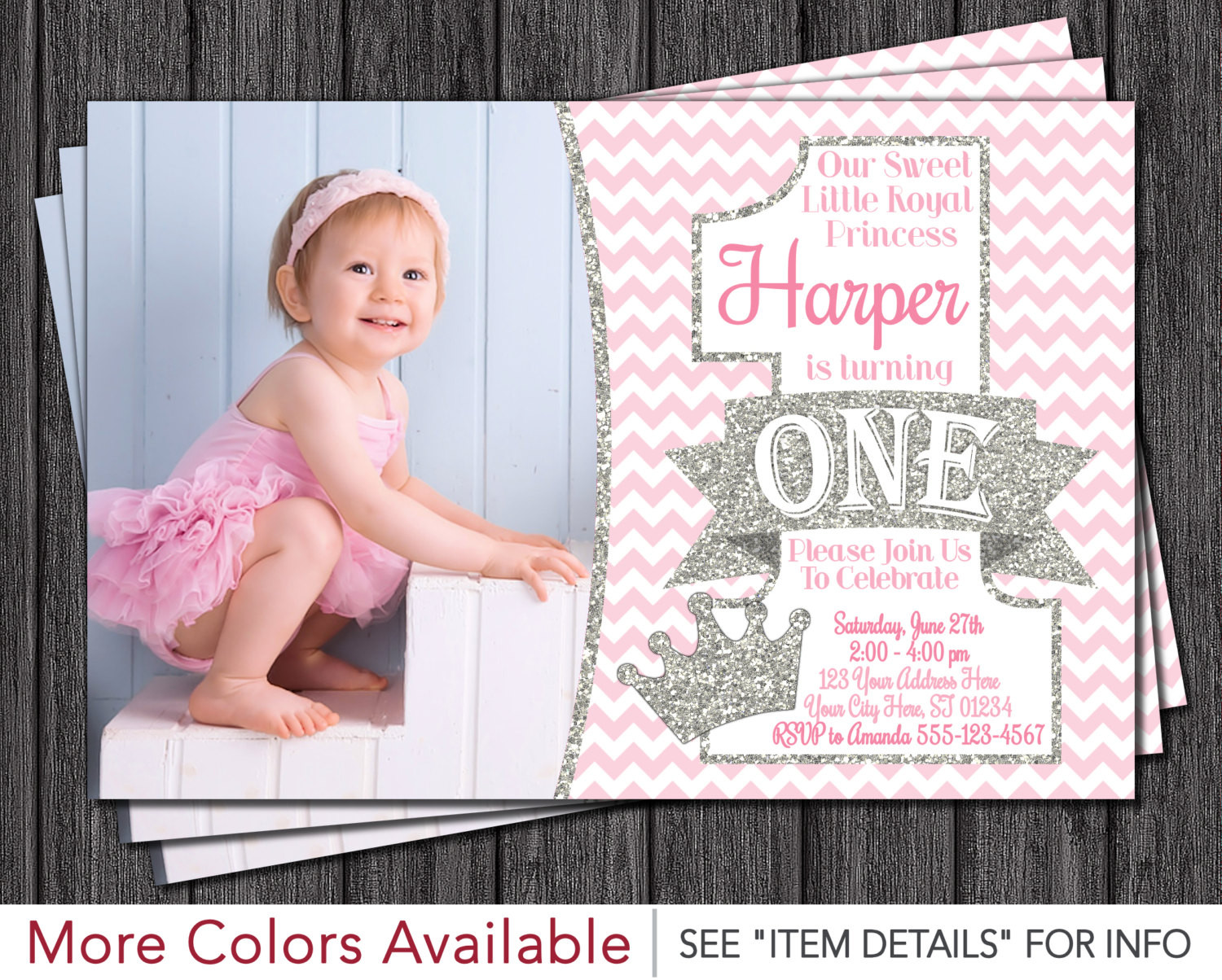 First Birthday Princess Invitations
 Princess First Birthday Invitation Pink and Silver 1st