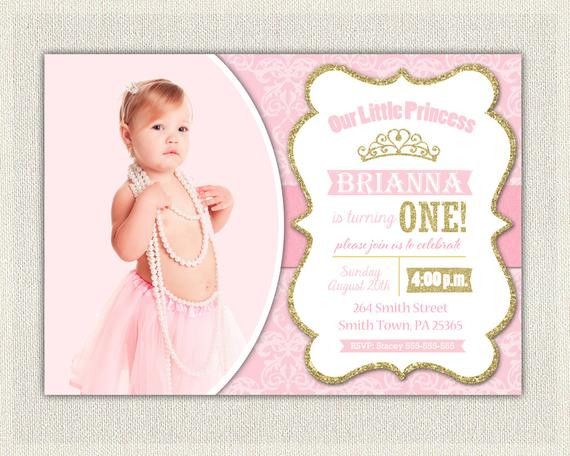 First Birthday Princess Invitations
 First Birthday Invitation Gold and Pink Princess Invitations