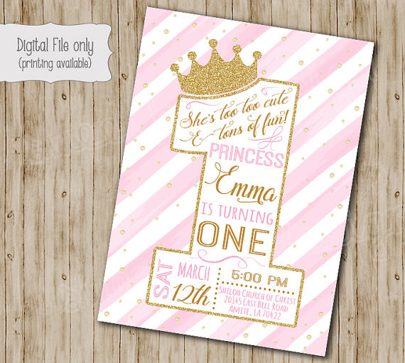 First Birthday Princess Invitations
 First Princess Birthday Invitation Gold Glitter Birthday