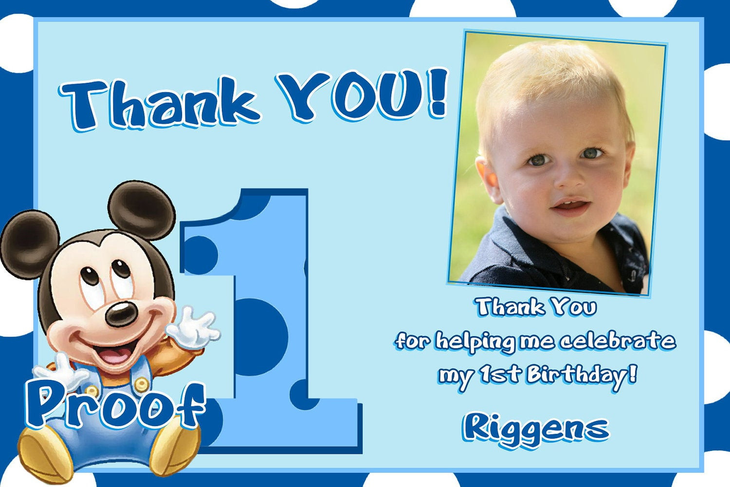 First Birthday Thank You Cards
 Mickey Mouse 1st Birthday Thank You Cards by