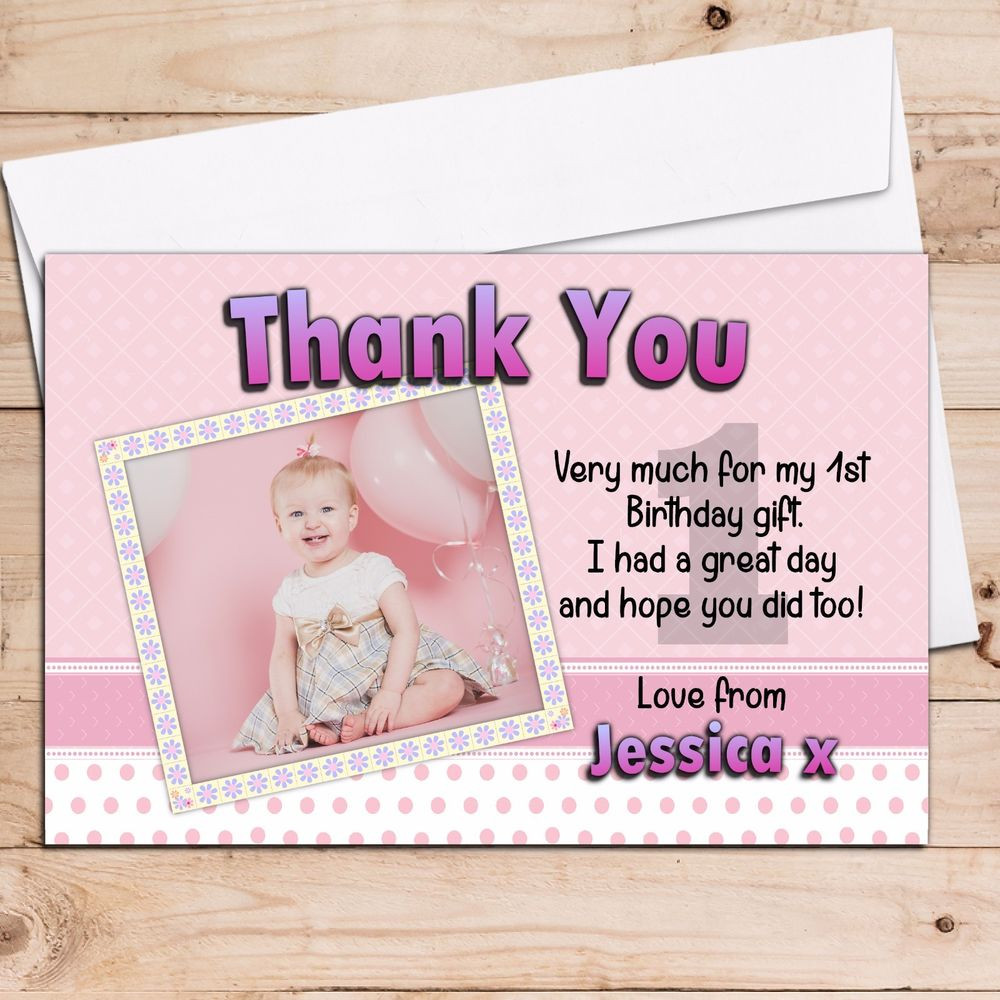 First Birthday Thank You Cards
 10 Personalised Girls 1st First Birthday Party Thank you