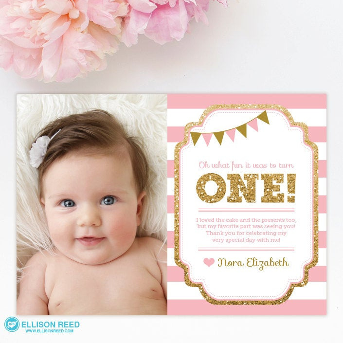 First Birthday Thank You Cards
 1st birthday thank you card 1st birthday thank you note pink