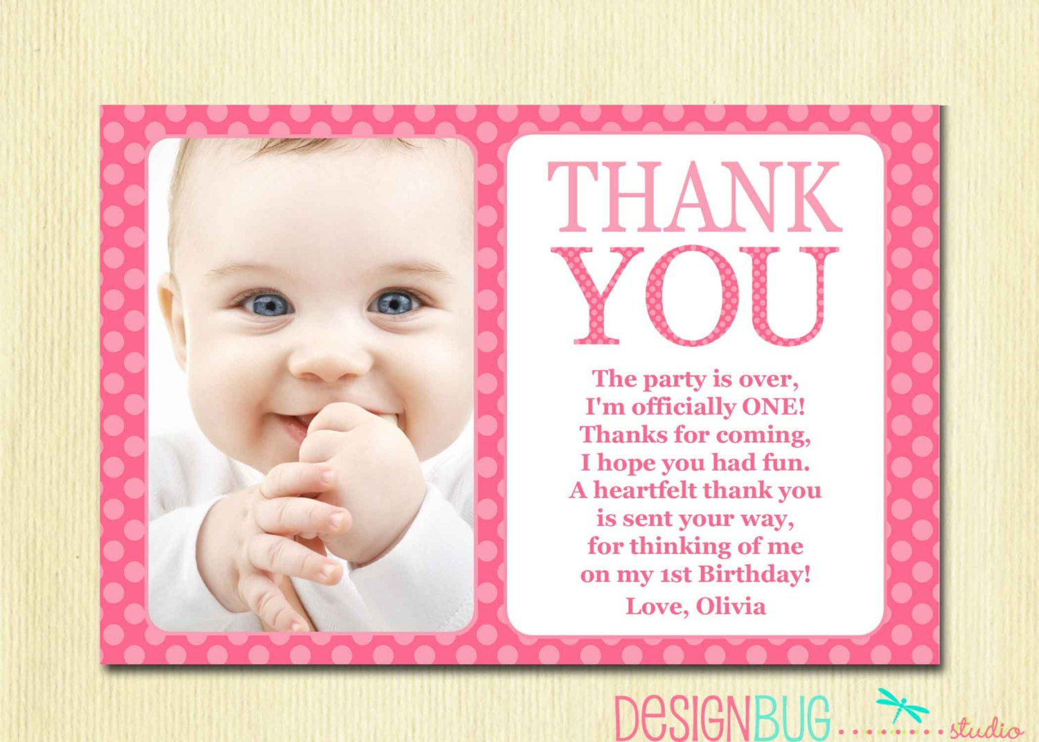 First Birthday Thank You Cards
 First Birthday Matching Thank You Card 4x6 The Big ONE DIY