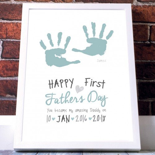 First Fathers Day Gifts From Baby
 Personalised Baby Hand Print First Father s Day Poster Blue