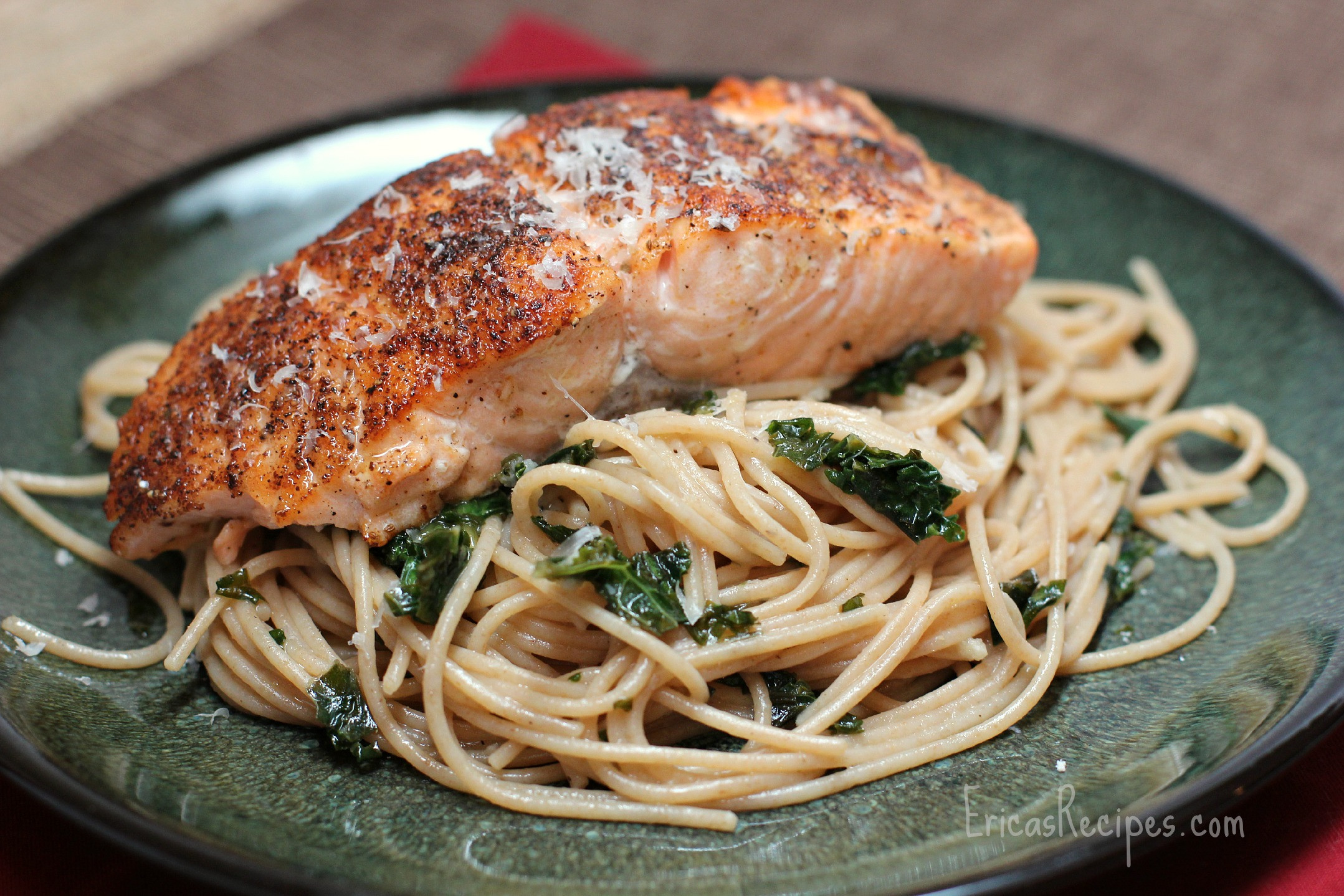 Fish And Pasta Recipes
 Seared Salmon over Whole Wheat Pasta with Kale Garlic