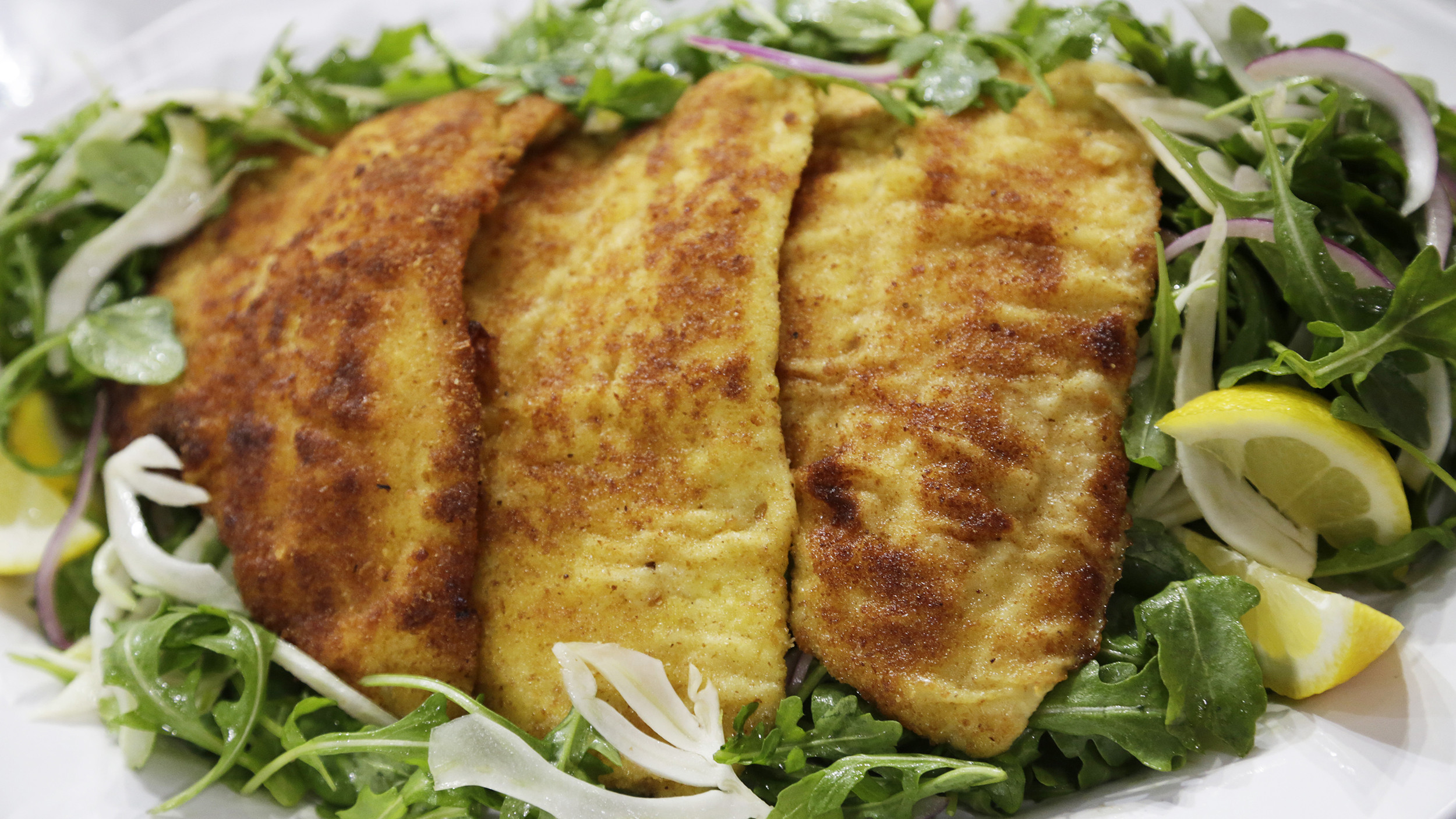 Fluke Fish Recipes
 Crispy Oven Baked Flounder over Arugula and Fennel Salad