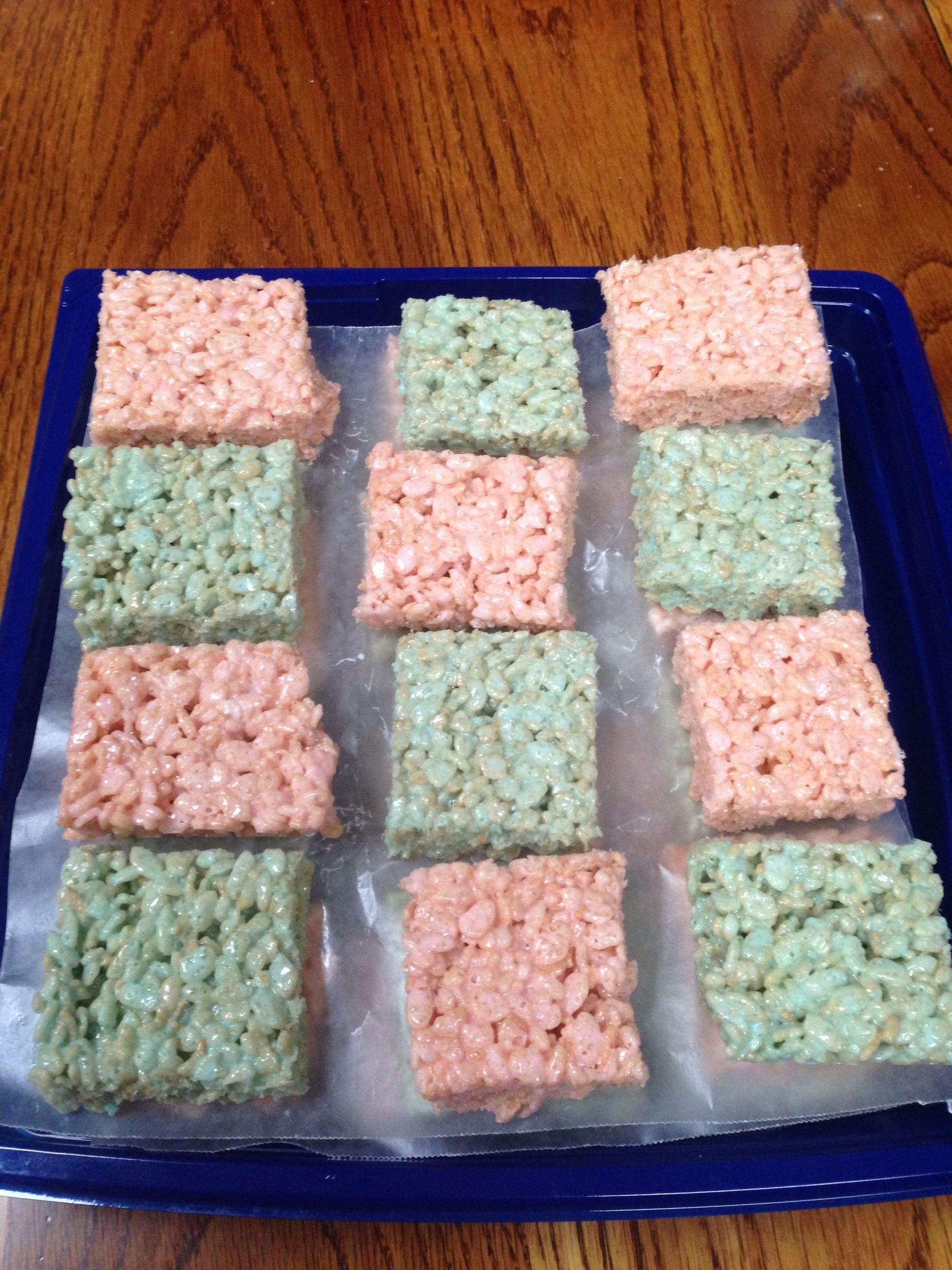 Food Ideas For Baby Gender Reveal Party
 Pink and blue Rice Krispie treats as a dish for Baby