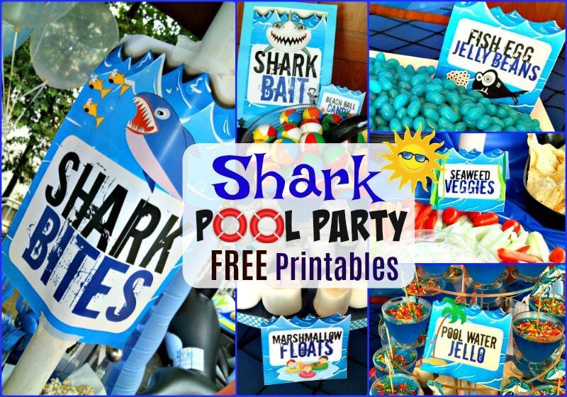 Food Label Ideas For Beach Party
 Shark Pool Party Themed FREE Printable Food Labels Signs