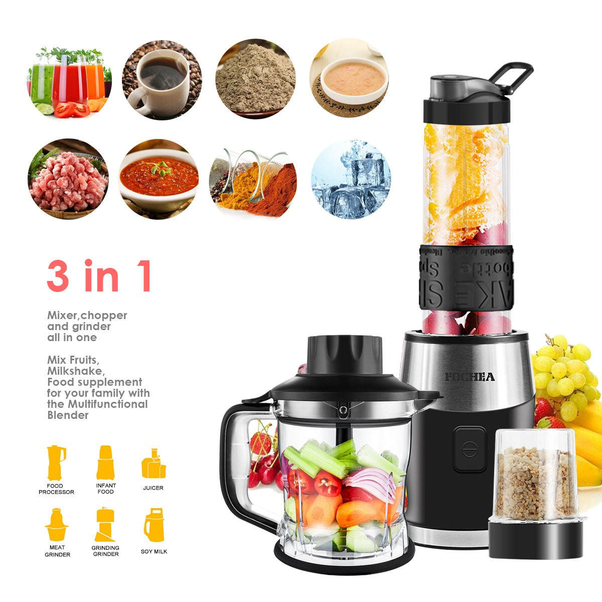 Food Processor For Smoothies
 Smoothie Blender Fochea 3 In 1 Food Processor Multi