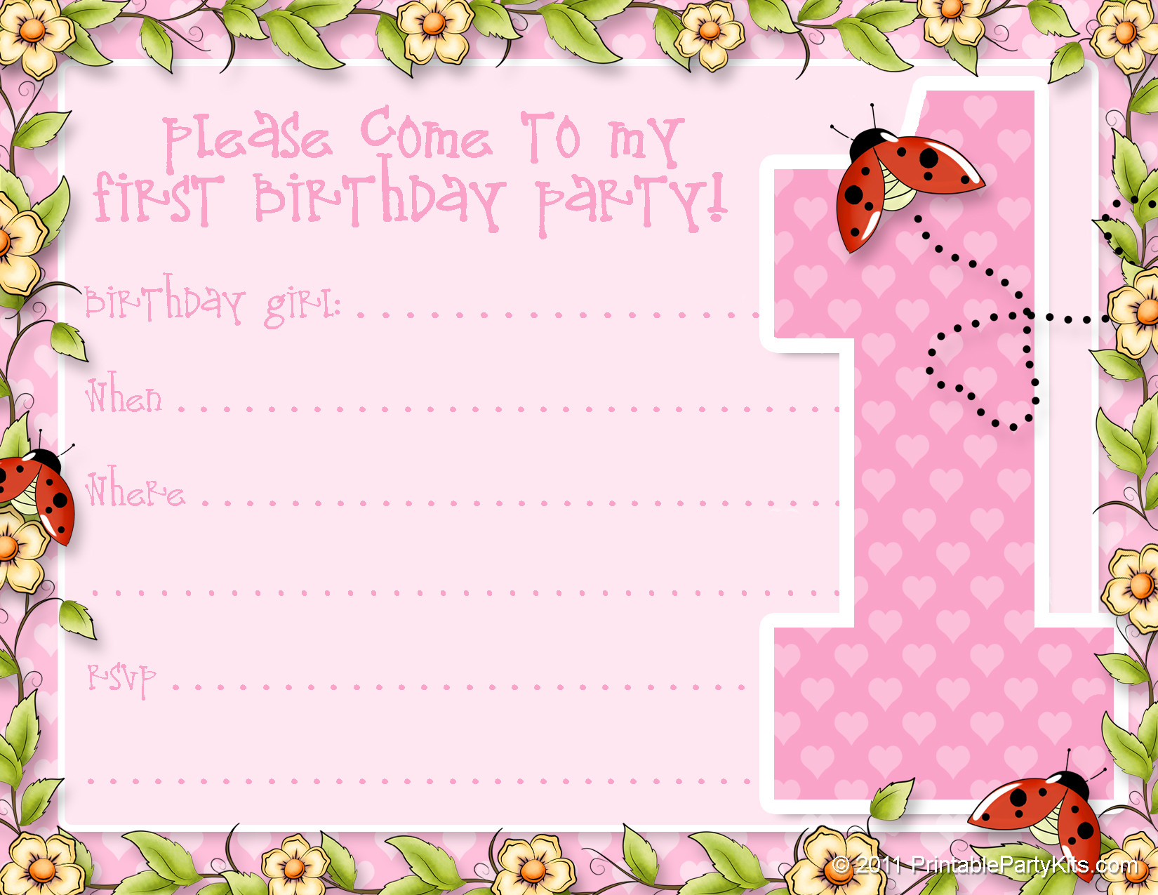 Free 1st Birthday Invitations
 Printable 1st Birthday Party Announcements