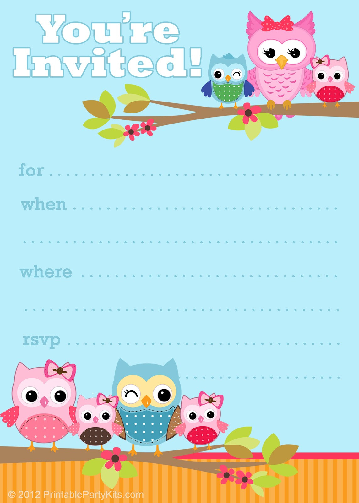 Free Birthday Invitations Printable
 Free Printable Party Invitations Cute Owl Invitations