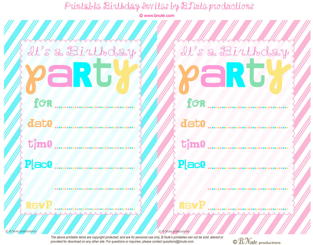 Free Birthday Invitations Printable
 bnute productions Free Printable Striped Birthday Party