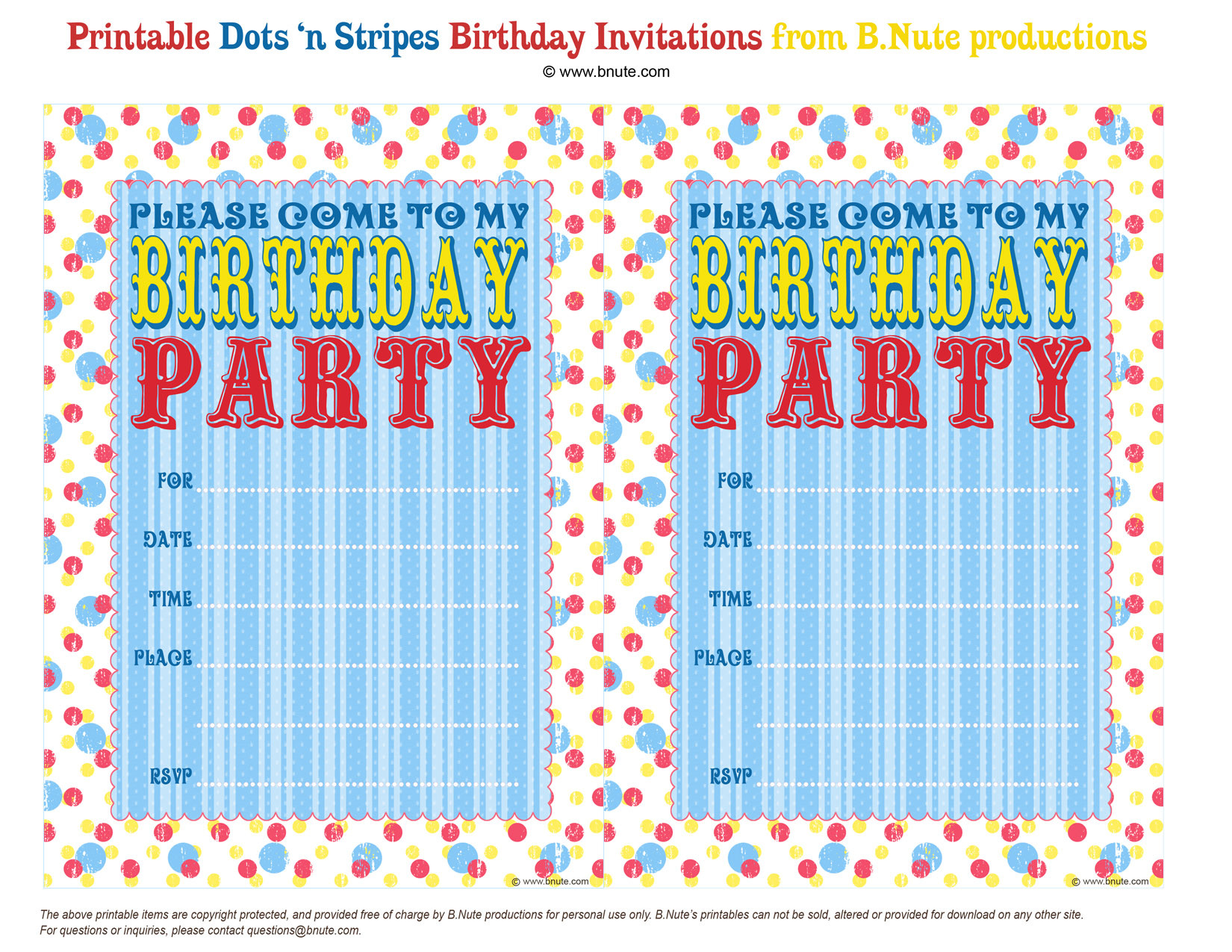 Free Birthday Invitations Printable
 bnute productions Free Printable Dots n Stripes Birthday