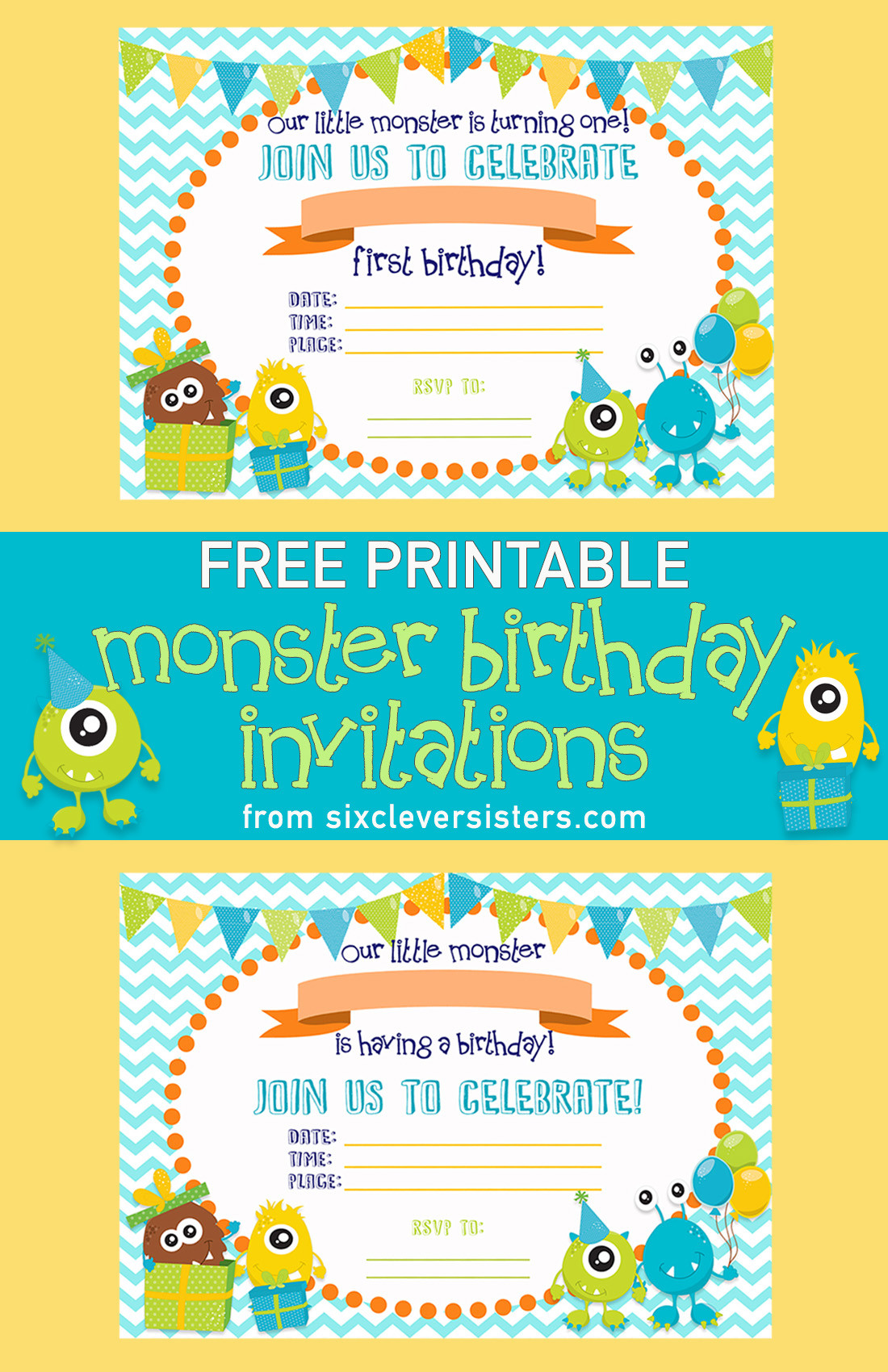 Free Birthday Invitations Printable
 FREE PRINTABLE Monster Birthday Invitations Six Clever