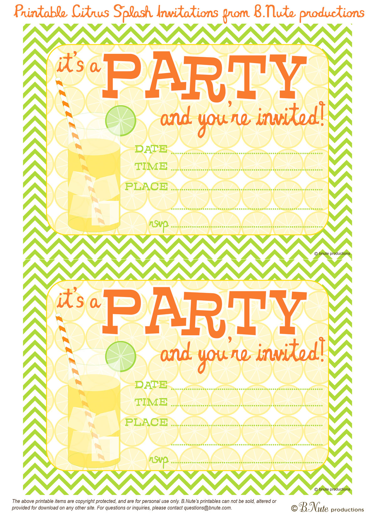 Free Birthday Party Printables Decorations
 bnute productions Free Printable Citrus Splash Invitations