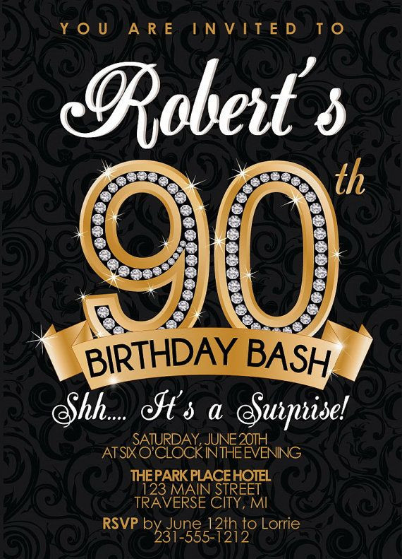 Free Printable 90th Birthday Invitations
 90th Birthday Invitation Diamond Milestone Adult