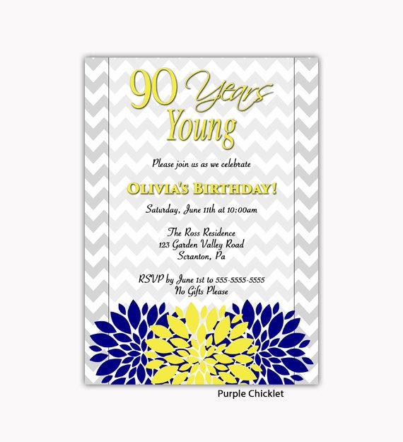 Free Printable 90th Birthday Invitations
 90th Birthday Invitation 90 years young Navy by PurpleChicklet