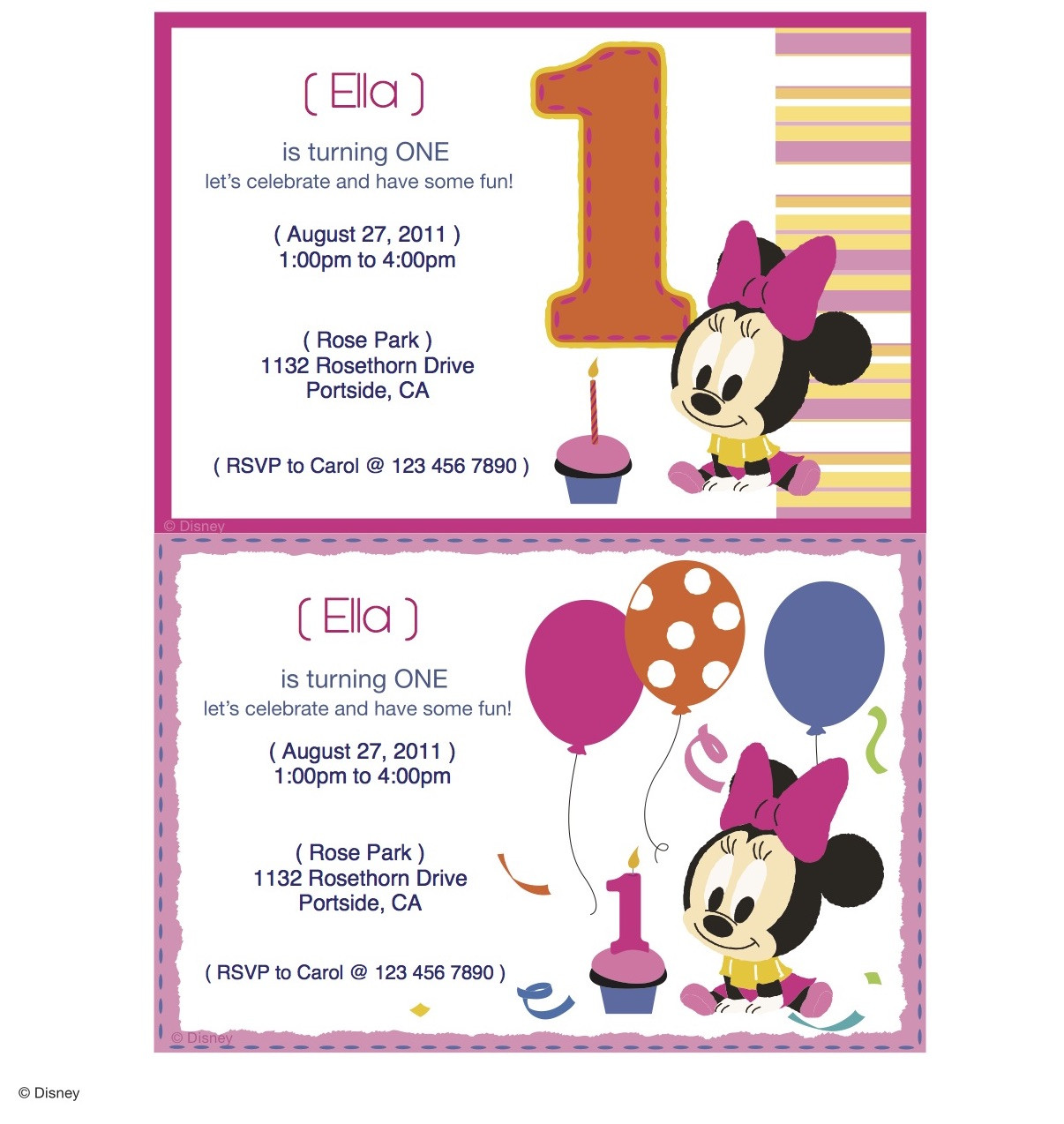 Free Printable Minnie Mouse 1st Birthday Invitations
 Minnie Mouse Printable Party Invitations