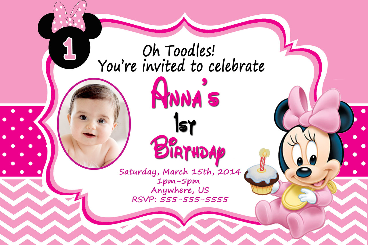 Free Printable Minnie Mouse 1st Birthday Invitations
 Baby Minnie Mouse 1st Birthday Invitations