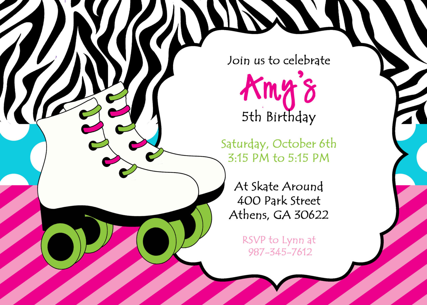 Free Printable Roller Skating Birthday Party Invitations
 DIY Printable Skating Party Invitation Zebra Print Skate