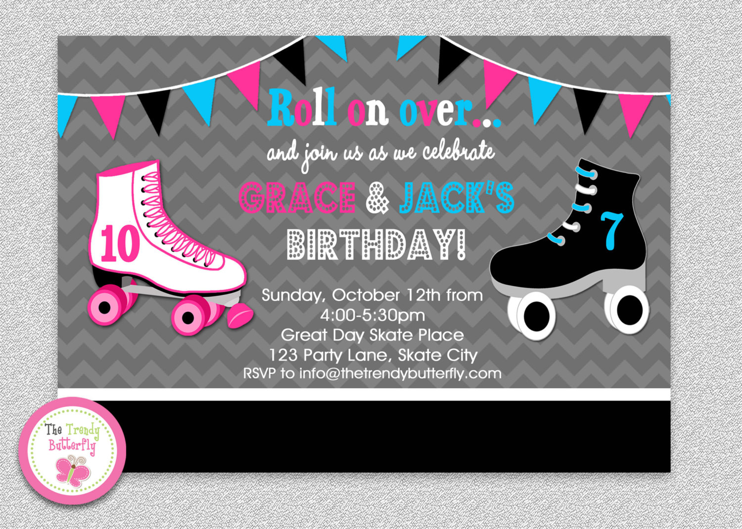 Free Printable Roller Skating Birthday Party Invitations
 Siblings Roller Skating Birthday Invitation by