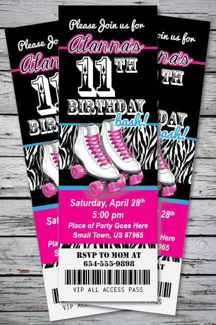 Free Printable Roller Skating Birthday Party Invitations
 Roller Skating Zebra Print Birthday Party Invitation