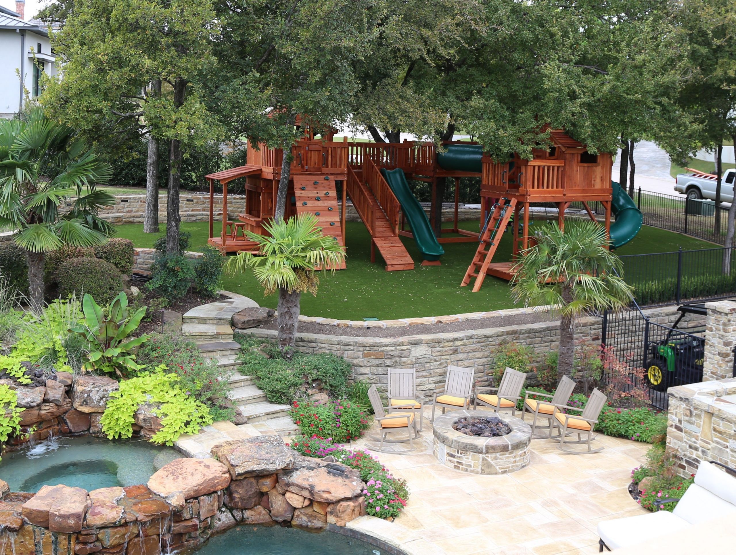 Free Standing Slides For Backyard
 Fort Stockton w Upper Cabin Twister Slide Rock Wall Lower