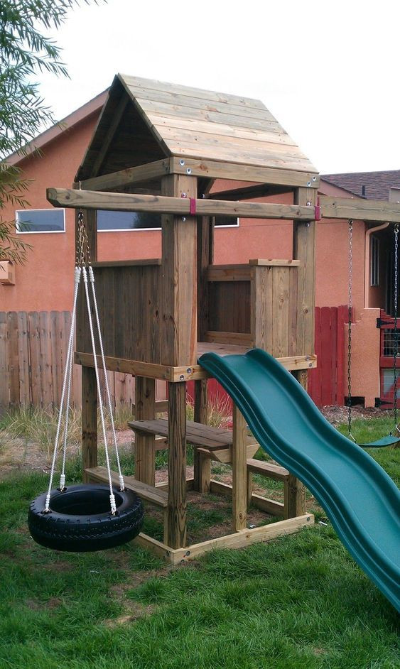 Free Standing Slides For Backyard
 4 x4 clubhouse with wooden roof ladder entry standard