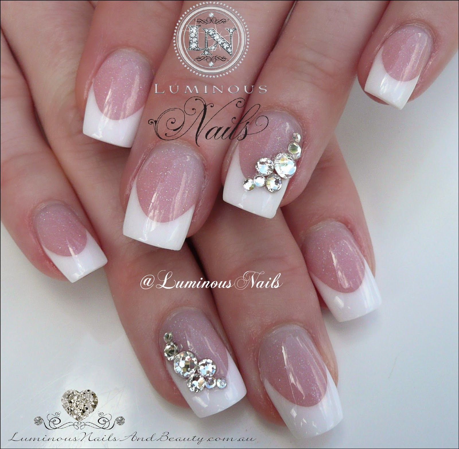French Tip Wedding Nails
 Classic French Wedding Nails with Swarovski Crystals