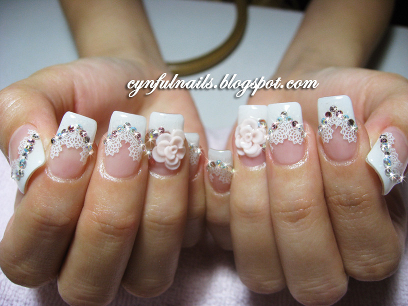 French Wedding Nails
 Cynful Nails Bridal french lace nails