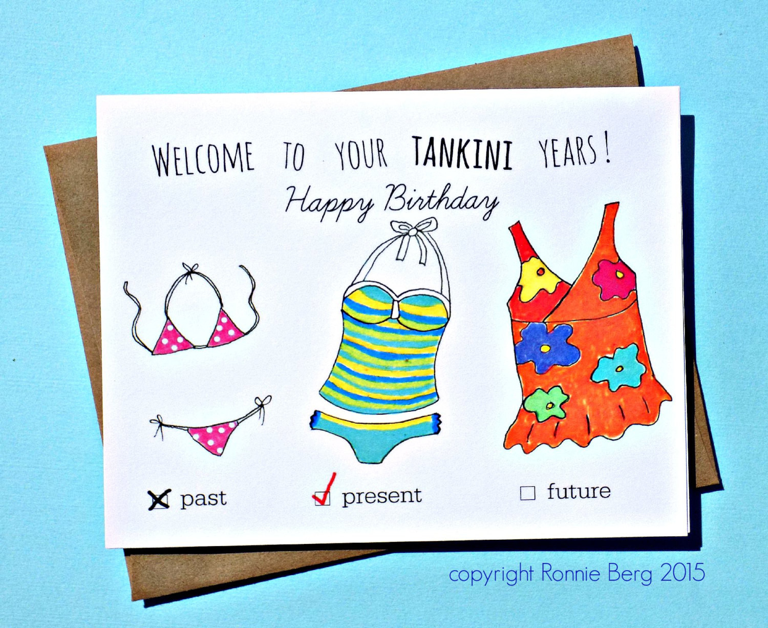 Funny Birthday Cards Her
 Funny Birthday Card For Her Tankini Birthday by BangsAndTeeth