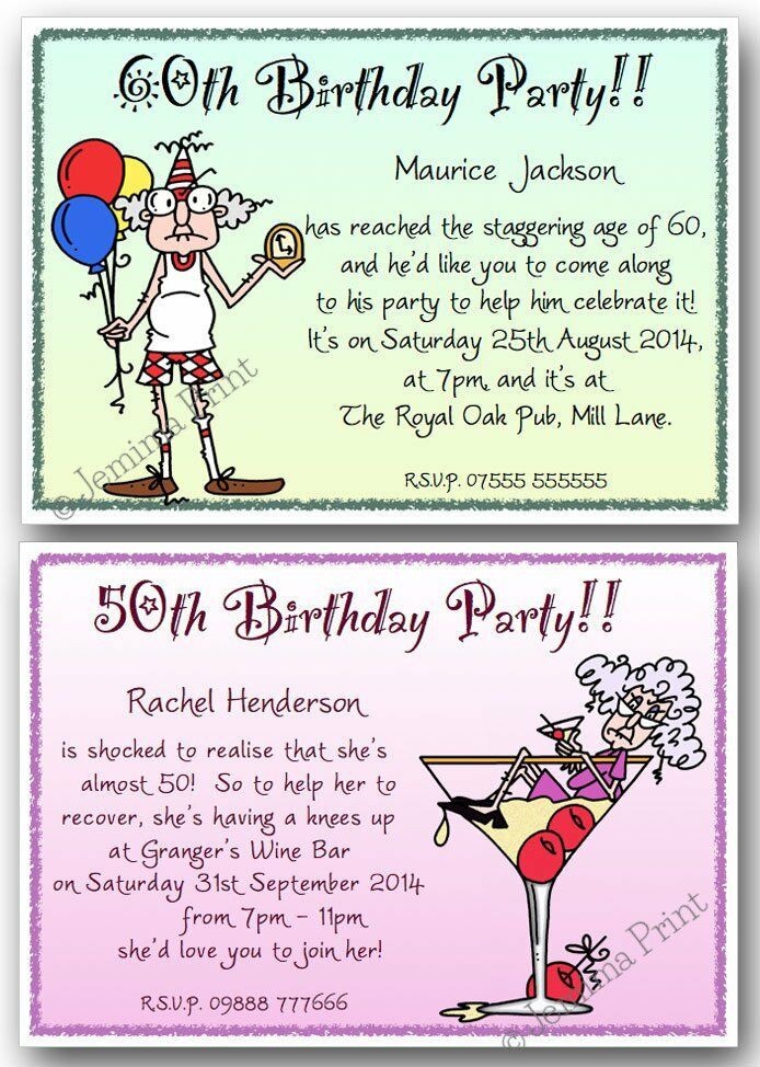 Funny Birthday Party Invitation Wording
 40th 50th 60th 70th 80th 90th personalised Birthday Party