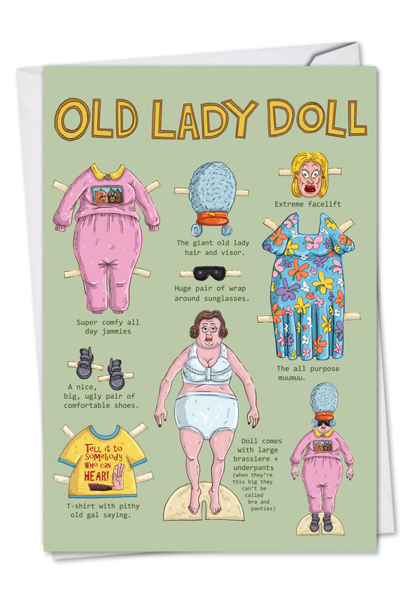 Funny Old Lady Birthday Cards
 Old Lady Doll Cartoons Birthday Greeting Card Mike Shiell