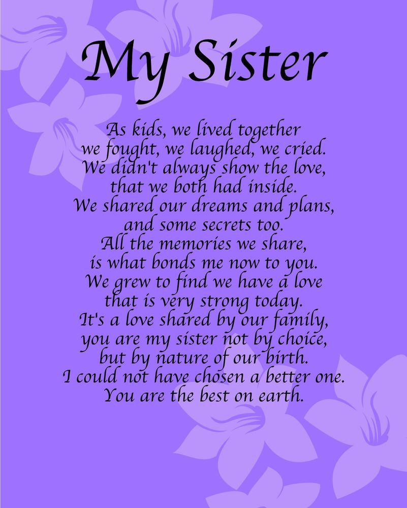 Funny Sister Birthday Poems
 Details about Personalised My Sister Poem Birthday