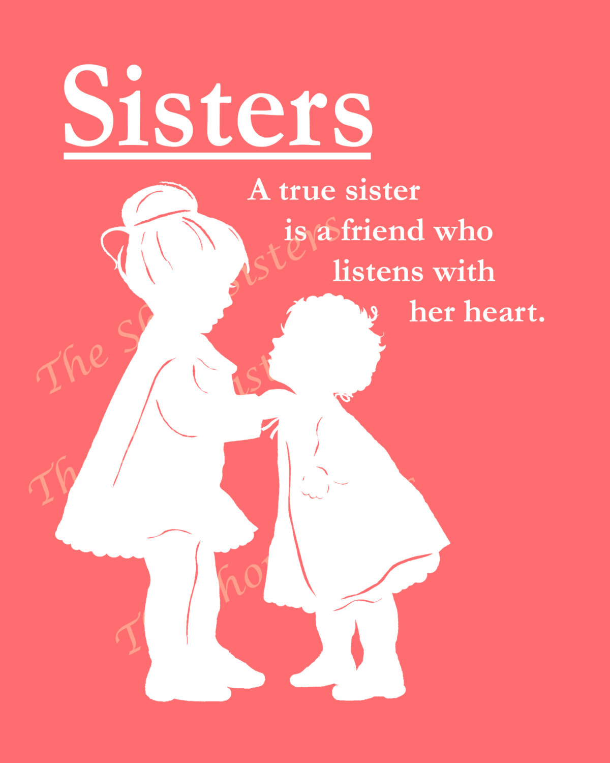 Funny Sister Birthday Poems
 Sisters Poem Silhouette Pink and White 8 x 10 Print Wall Art