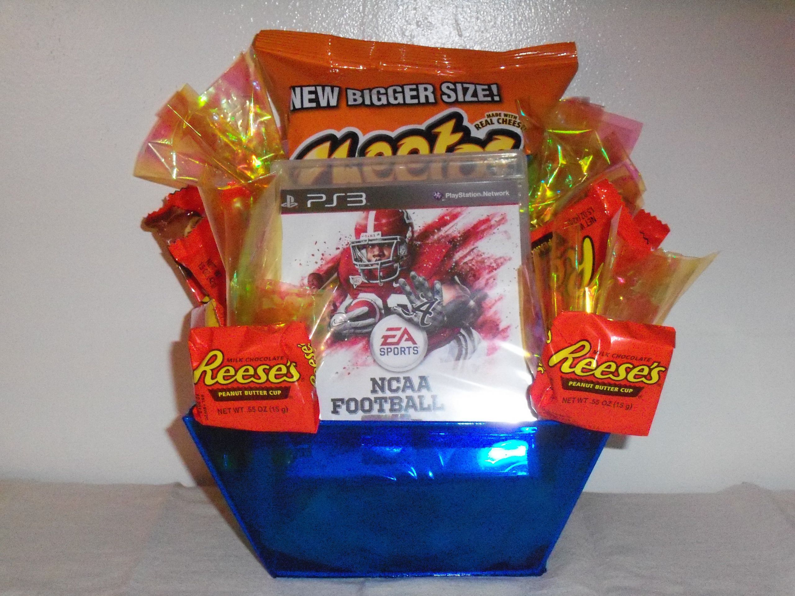 Gamer Gift Basket Ideas
 Video Game Basket Except with an Xbox game of course