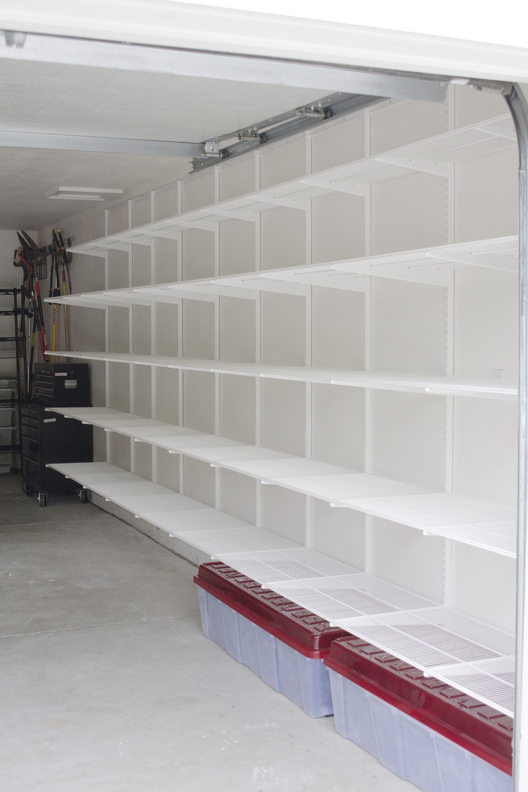 Garage Wall Organizer
 Simply Done Custom Wall of Garage Shelving simply organized