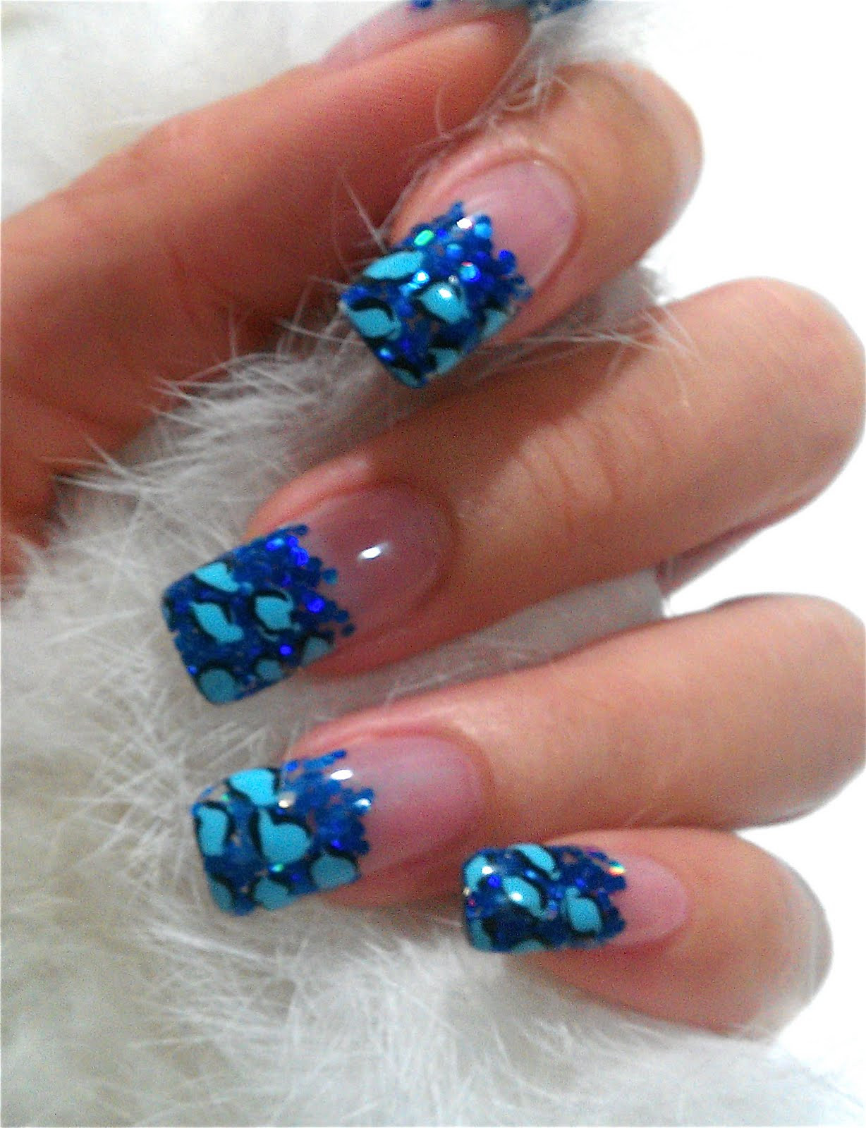 Gel Glitter Nails
 The Clover Beauty Inn NOTD Blue Glitter Leopard Print