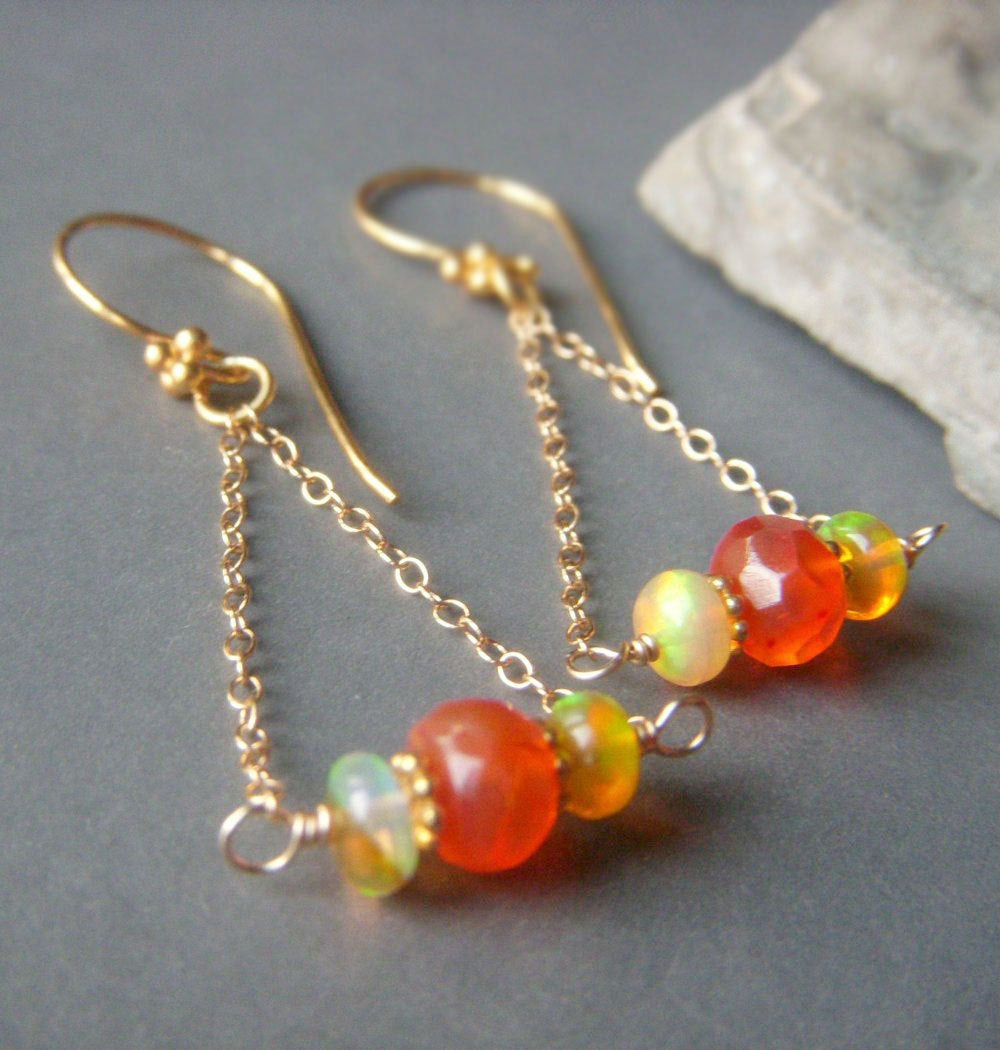 Genuine Opal Earrings
 Genuine Opal Earrings Carnelian Opal Earrings Triangle